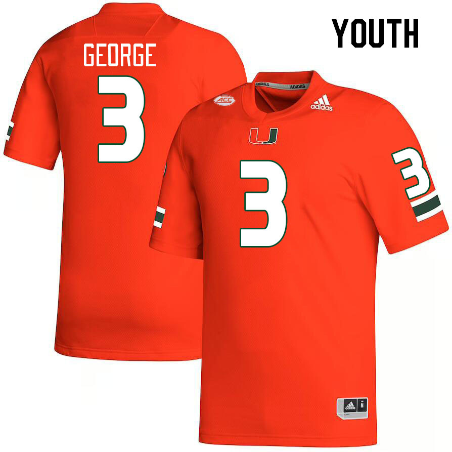 Youth #3 Jacolby George Miami Hurricanes College Football Jerseys Stitched Sale-Orange